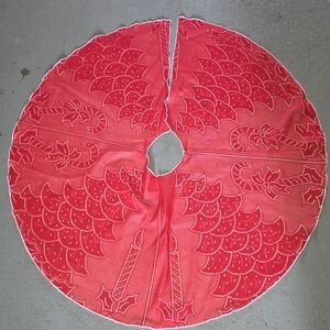 Vintage Red Lace Over White Fabric Christmas Tree Skirt
